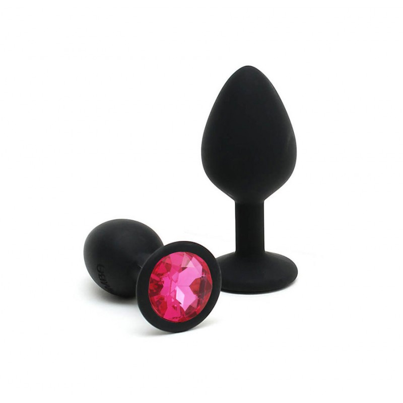 Adora Black Jewel Silicone Butt Plug - Hot Pink - Small